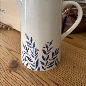 Artistic Blue and Red Leaf Ceramic Pitcher